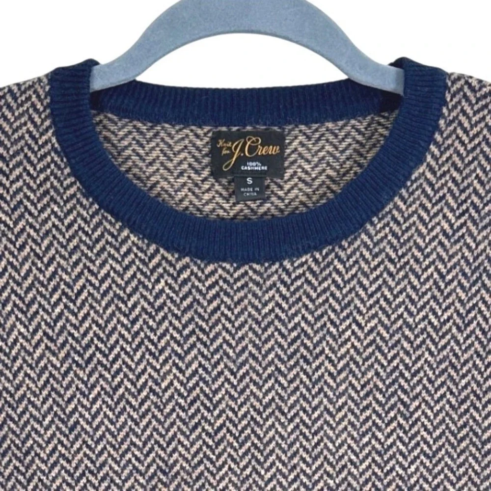 J Crew‎ 100% Cashmere Herringbone Crewneck Sweater Women's Size S Navy Beige